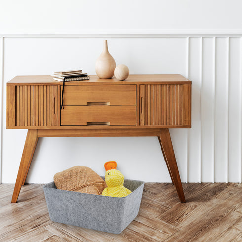 Lidded storage bin for pantry closet shelf cabinet desktop medeium size